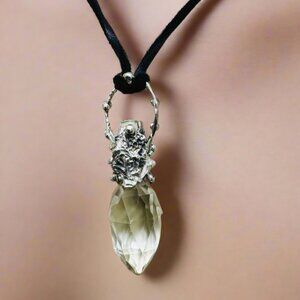Crystal Perfume Bottle Topper Pendant Unique Artisan Crafted Silver & Necklace